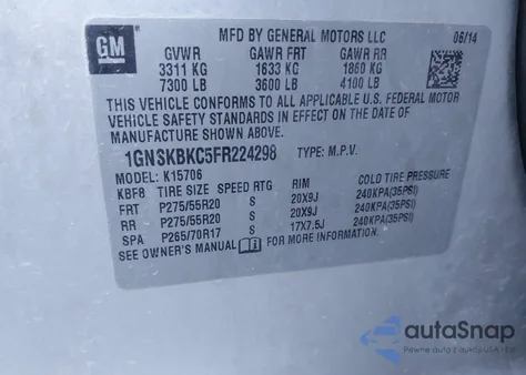 2015 Chevrolet Tahoe Lt from USA, damaged, VIN 1GNSKBKC5FR224298